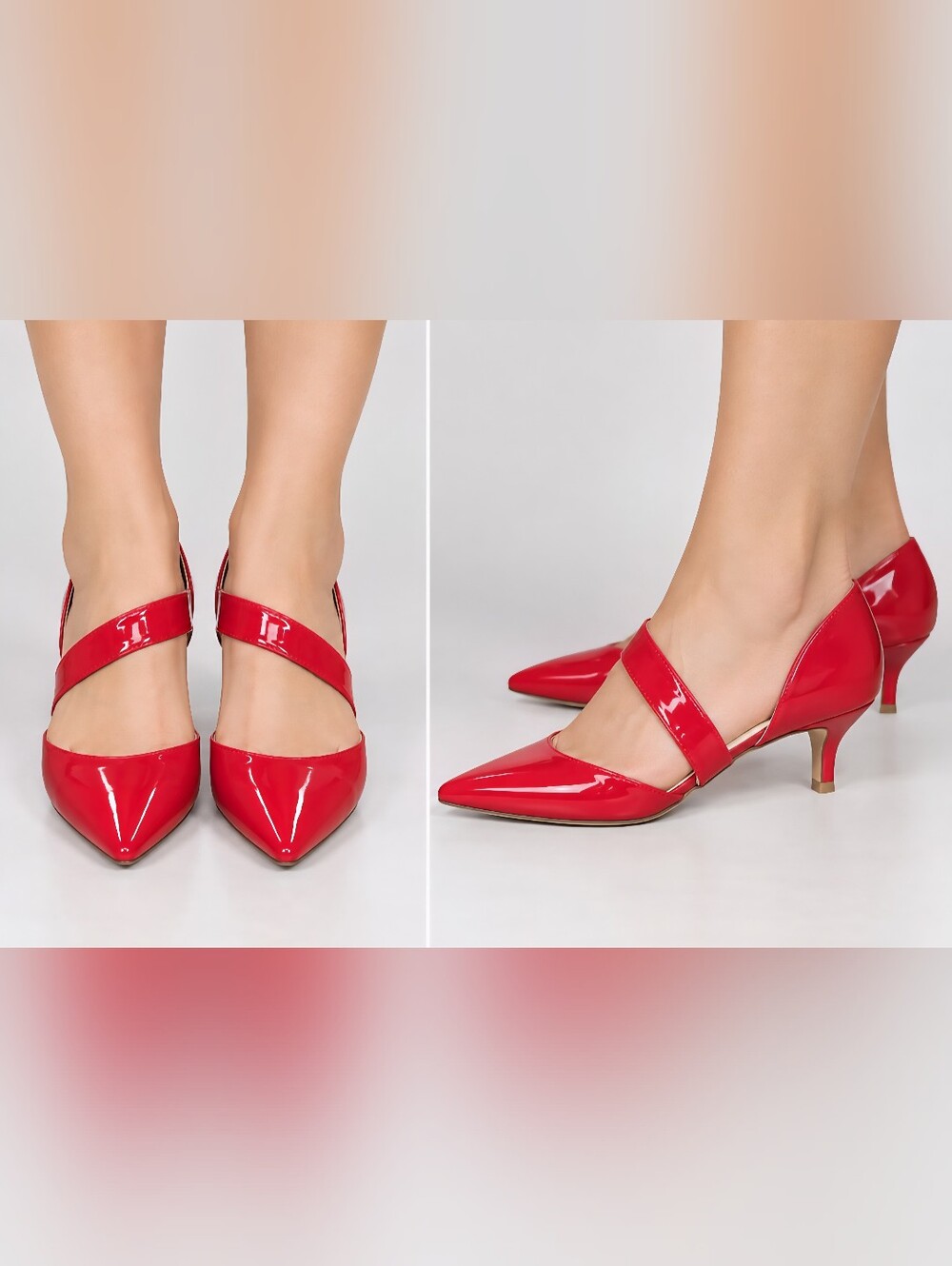 LifeStride Mika Red Patent Pointed Toe Cross-Strap Pump Kitten Heels 8.5M NWOB